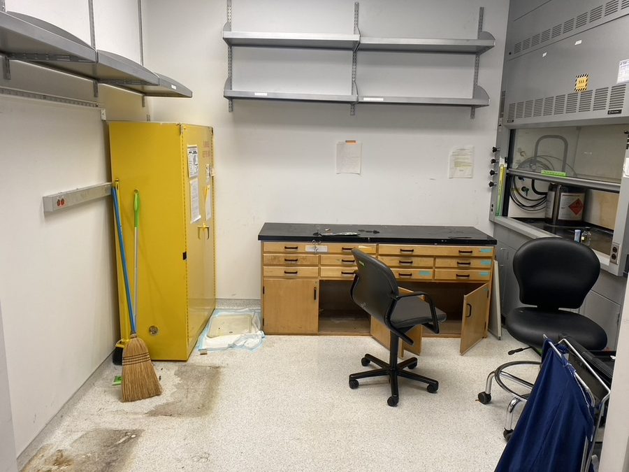 The yeast display room before renovation, empty and mid-demolition